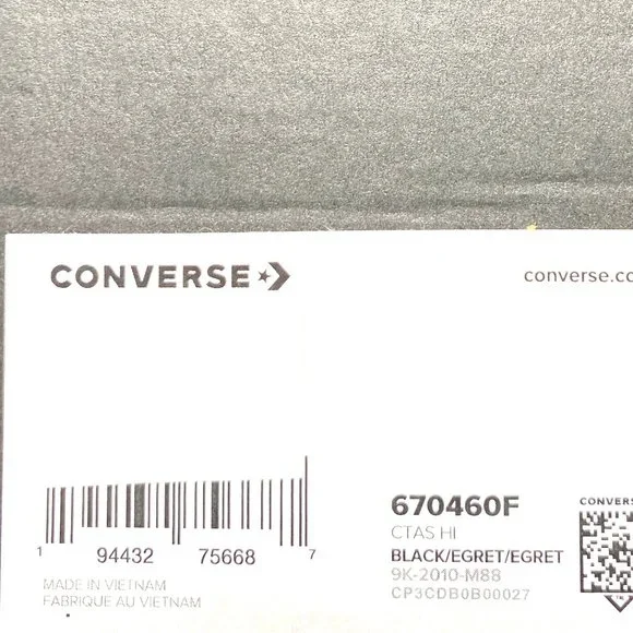 Converse Women's Size 6 670460F CT All Star High Top Black Egret Canvas Sneakers - Picture 7 of 7